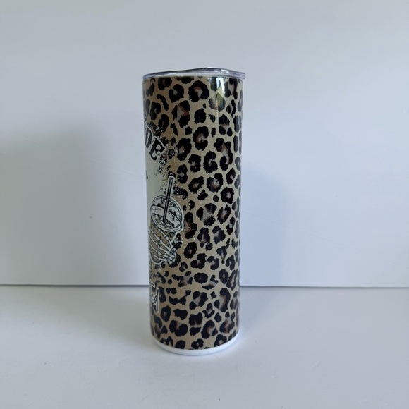 Leopard Print Dead Inside But Caffeinated 20oz Skinny Tumbler - Picture 4 of 4